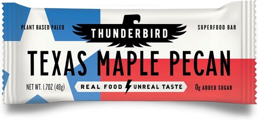[BRSWYCAZCQHWEGTP] Thunderbird Bars Energy Snack, Gluten-Free with Protein, Healthy Real Food, Vegan Paleo Non-GMO, No Added Sugar, Texas Maple Pecan Flavor (12 Count, 1.7 oz. Bars)