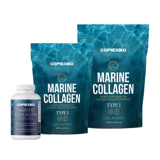 [BRSWYAT3PJ6GOCA6] CORREXIKO Marine Collagen Supplement Pills & Powder Bundle - Includes 10,000mg Double Hydrolyzed Collagen Powder 15 oz & 5oz and 1800mg Collagen Peptides 120 Capsules - for Hair, Skin & Nails