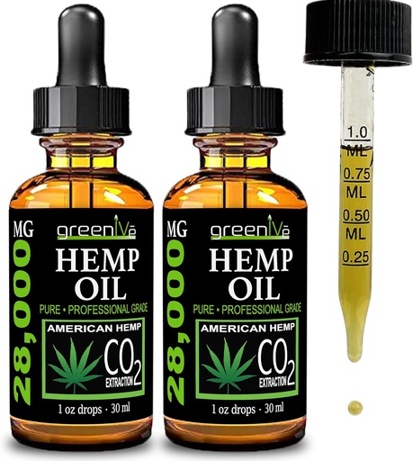 [BRSWYAD4OV6WOFDJ] GreenIVe Hemp Drops 28,000mg Naturalmente Grown Hemp Oil Drops Vegan Omegas Natural Potent Results (2 Pack)