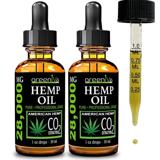 [BRSWYAD4OV6WOFDJ] GreenIVe Hemp Oil Drops 28,000mg Per Bottle – Naturally Grown, Vegan, Rich in Omegas – Premium Hemp Oil Dropper – Non-GMO, Made in USA – 30mL (2 Pack)