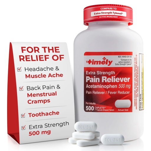 [BRSRMGD6B4IGO3AZ] TIME-Cap Labs 500 Caplets Extra Strength Acetaminophen 500mg - Pain Reliever & Fever Reducer for Adults, Helps with Headaches, Backaches, Muscle Pain, Toothaches, Arthritis & Menstrual Cramps