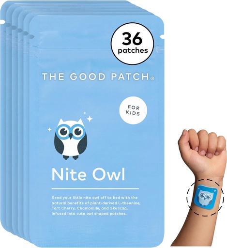 [BRSWYFA7BV5WAAI4] The Good Patch Nite Owl Patch, Natural Sleep Patch Support for Kid Bedtime with Tart Cherry, Chamomile, and Skullcap, Plant Powered, Sustained Release (36 Total Patches)
