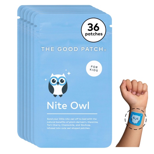 [BRSWYFA7BV5WAAI4] The Good Patch Nite Owl Patch, Natural Sleep Patch Support for Kid Bedtime with Tart Cherry, Chamomile, and Skullcap, Plant Powered, Sustained Release (36 Total Patches)