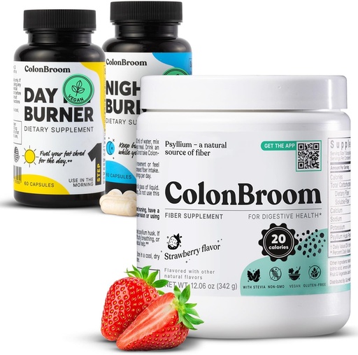 [BRSROYY2A5YAEE34] ColonBroom Psyllium Husk Powder, Colon Broom Colon Cleanser Fiber supplement for Bloating Relief &apos; Gut Health + Day &quot; night Burner supplements, Weight Management Pills (60 Servings), 3 Items