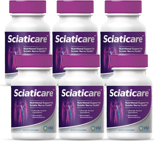 [BRSRAZY5C55B62TA] Vita Sciences Sciaticare Nerve Soothing Supplement Vitamins with Natural R-ALA Form 40X Strength, NOT Synthetic Alpha Lipoic Acid (ALA) - Lower Lumbar Sciatica - 60 Count (Pack of 6)