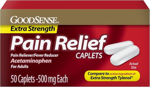 [BRSWIFT3CMEAKHDY] GoodSense Extra Strength Pain Relief, Acetaminophen Caplets, 500 mg, 50 Conteo