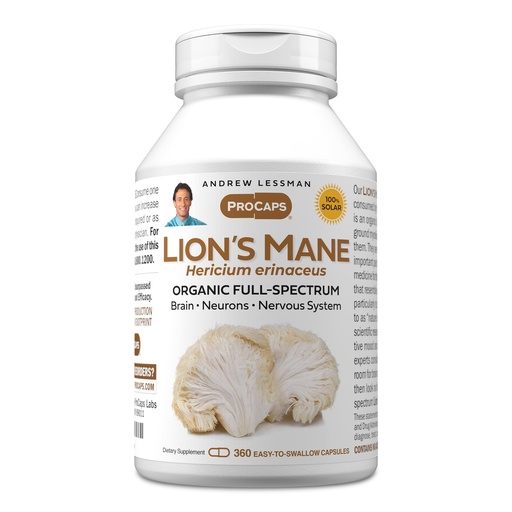 [BRSRAAA6AECRGALL] ANDREW LESSMAN Lion’s Mane 360 Capsules - Organic Full Spectrum Lion’s Mane Mushroom Extract - Supports Healthy Brain, Cognitive, and Nervous System Function - No Additives.