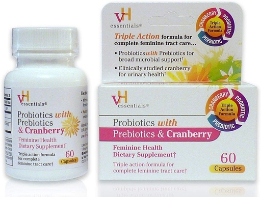 [BRSWKGY4AQFBKYLG] vH Essentials Probiotics with Prebiotics and Cranberry Feminine Health Supplement - 60 Capsules 1-Pack