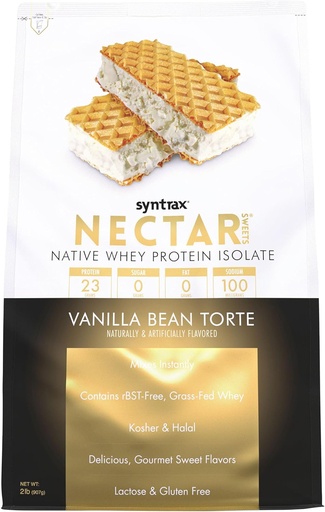 [BRSWGAD4AEFWMDYY] Nectar Sweets, 100% Whey Protein Powder, Vanilla Bean Torte, 2lbs