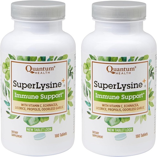 [BRSROAT5BMPAKHL7] Quantum Health SuperLysine+ Advanced Formula Immune Support Supplement Lysine 1500 mg, Vitamin C Echinacea Licorice Bee Propolis & Odorless Garlic - 180 Tablets (Pack of 2)