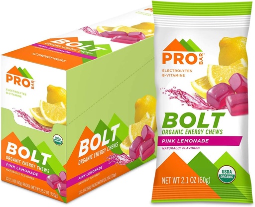 [BRSWGYAKOUJQ4CY2] PROBAR - Bolt Organic Energy Chews, Pink Lemonade, Non-GMO, Gluten-Free, USDA Certified Organic, Healthy, Natural Energy, Fast Fuel Gummies with Vitamins B & C (12 Count)