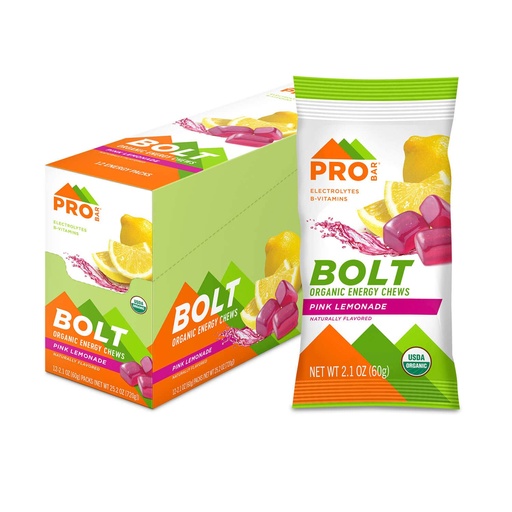 [BRSWGYAKOUJQ4CY2] PROBAR Bolt Energy Chews for Running & Cycling – Organic Sports Nutrition Gummies with Electrolytes & B Vitamins, Fast Carb Endurance Fuel, Vegan Gluten Free Non-GMO, Pink Lemonade (12 Pack)
