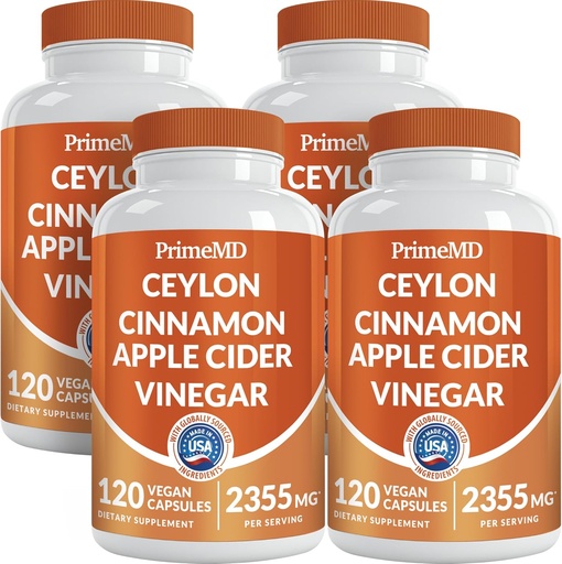 [BRSRAHY7CIBRSADU] 5-in-1 Ceylon Cinnamon Capsules 2355mg - Ceylon Cinnamon and Apple Cider Vinegar Capsules - Turmeric and Panax Ginseng - Cinnamon Supplements with Bioperine (120ct, Pack of 4)