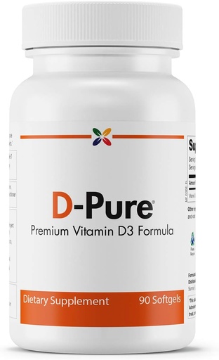 [BRSWK2Q2DMMGKYAZ] Stop Aging Now - D-Pure Formula 125 MCG - Premium Vitamin D3 5000 IU with Safflower Oil - Muscle, Teeth and Bone Health, Heart Health, and Immune Support - 90 Softgels