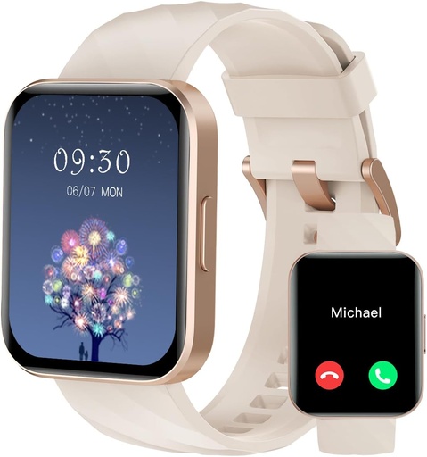 [BRSROAYCPMOQ4GTL] RUIMEN Smart Watches for Women Men (Answer/Make Calls) Compatible with iPhone/Android Phones, 1.85" HD Screen Fitness Tracker Heart Rate Monitor 100+ Sports Tracker Watch Waterproof (Milky White)