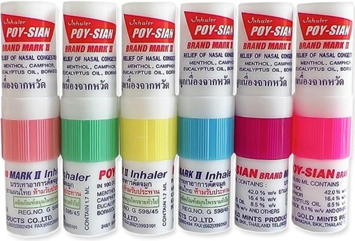 [BRSWKEI3CMFQKFLO] POY-SIAN Mark II Menthol Aromatherapy Nasal Inhaler, Natural Herbal Remedy with Cooling Essential Oils Poysian (Pack of 6)
