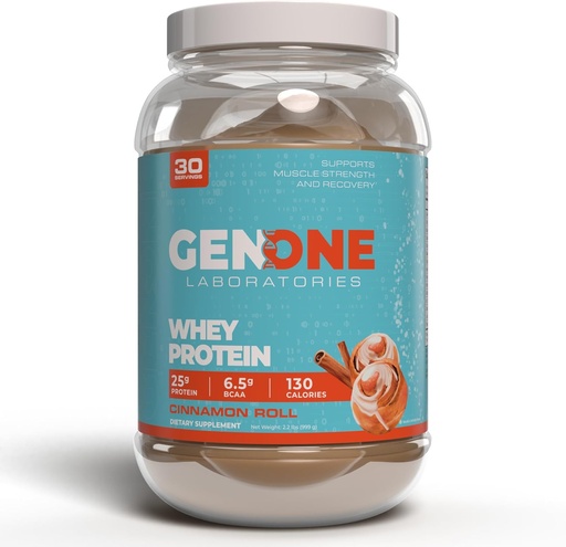 [BRSRAYY3OANG2FDJ] GenOne Whey Protein Powder Isolate, 25g Protein and 6.5g BCAAs per Serving, Cinnamon Roll, Low Carb, Fast Digesting, 30 Servings, 2.25 LB