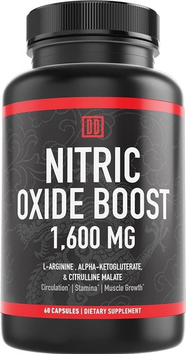 [BRSWGBDRB4FA2FDL] Tambahan Nitric Oxide Booster, 1600mg Ekstra L- Arginine, Citrulline Malate, dan Alpha--Ketoglutalat (60 Count, 1 Botol)