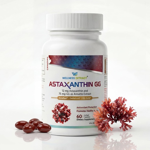 [BRSROAYZBMCBU2DU] WELLNESS EXTRACT Astaxanthin 12mg Supplement – AstaREAL™ Astaxanthin with GG-Gold® Geranylgeraniol & DeltaGold® Tocotrienols, Powerful Antioxidants for Eye, Skin & Heart Health Support – 60 Softgels