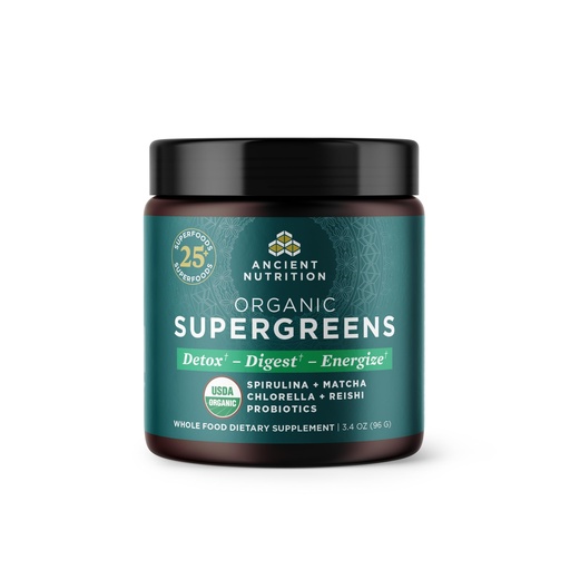[BRSROBQDO4OROG3J] Ancient Nutrition Organic SuperGreens Powder with Probiotics, Organic Greens Flavor Greens, Made from Real Fruits, Vegetables and Herbs, Digestive and Energy Support, 12 Servings, 3.4oz