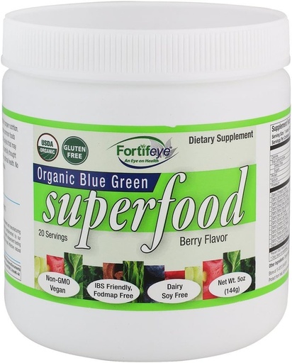 [BRSWKHD3CUMRA3AU] Fortifeye Organic Green Superfood Powder Supplement Berry Flavor 140g, 20 Servings Per Container - Raw, Vegan, Paleo, Gluten Free, Vitamins Super Greens Powder for Adults, Teens & Seniors