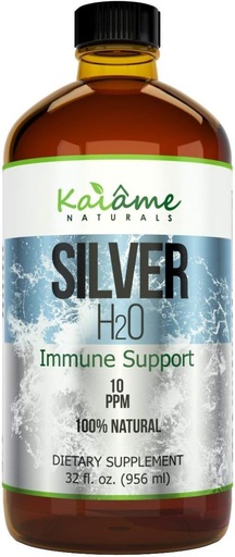 [BRSWKF32AANRCDDU] Kaiame Naturals Colloidal Silver, Ionic Silver Solution, 10 PPM, Large 32 oz Glass Bottle, Natural Immune Support Supplement, Safe for Adults, Children, and Pets