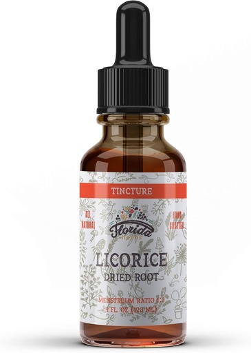 [BRSWGFAEOIPBY23Z] Licorice Tincture, Organic Licorice Extract (Glycyrrhiza Glabra) Dried Root, Herbal Supplement, Non-GMO in Cold-Pressed Organic Vegetable Glycerin 4 oz, 670 mg
