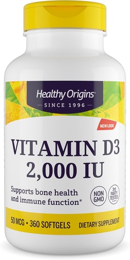 [BRSWIZL4OR7QKCIZ] Healthy Origins Vitamin D3, 2000 IU, 360 Count