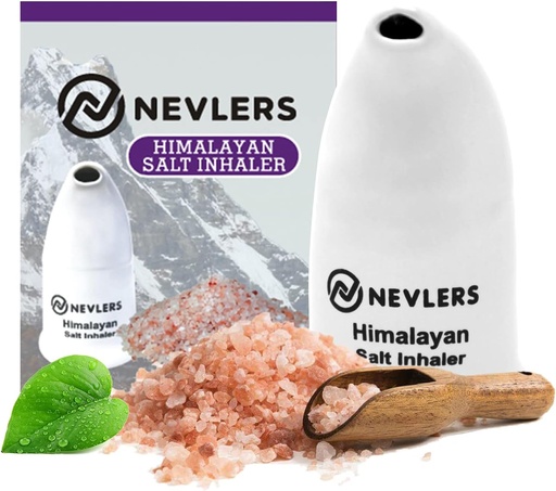 [BRSWGCT5BANROHIZ] Nevlers White Himalayan Salt Inhaler for Lungs & Nose with 6 Oz Coarse Pink Himalayan Sea Salt | Portable Ceramic Himalayan Pink Salt Inhaler | Natural Homeopathic Relief