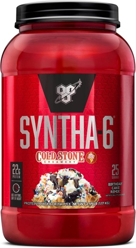 [BRSWGEIDAAHRQF3X] BSN Syntha-6 Whey Protein Powder, Cold Stone Creamery- Birthday Cake Remix Flavor, Micellar Casein, Milk Protein Isolate Powder, 25 Servings