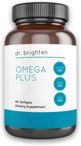 [BRSWGBAKC54A2GY4] Dr. Brighten Omega Plus — 1600 mg of EPA/DHA Non-GMO Fish Oil Supplement for Heart, Brain, and Immune System — 60 Softgels