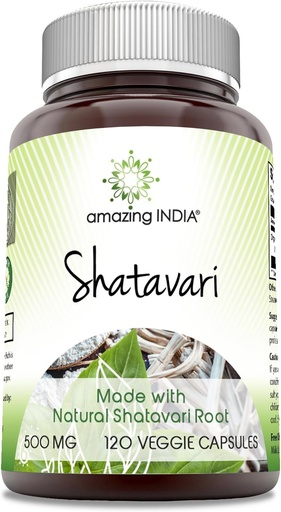[BRSWGGA7CVYGKDI7] Amazing India Natural Shatavari Supplement | 500 Mg per Serving | 120 Veggie Capsules | Non-GMO | Gluten-Free | Made in USA