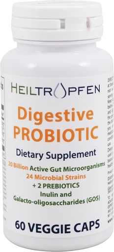 [BRSROHQQOAFWOF3Z] Heltropfen Digestive Probiotic + Prebiotic | 24 Strains | 20 milliarder CFU | 60 kapsler | Aktiv Gut | Inulin og GOS | Kosttilskudd