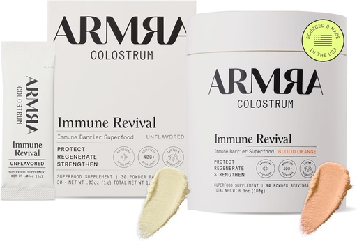 [BRSRAATRAQHWKCL6] ARMRA Colostrum TM Premium Toz, Çim Fed, Gut Health Bloating Immunity Skin & Hair, Contains 400+ Bioaktiv Nutrients, Potent Bio məlumat, Keto, Gluten & Fat Free (Unflavored 30/Kan Orange 90)