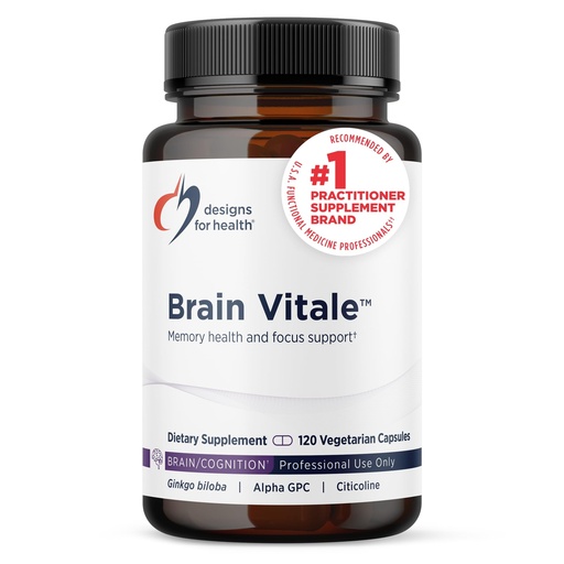 [BRSWIZQ5OF4RKAD4] Designs for Health Brain Vitale - Supports Focus, Memory, and Stress with Nootropic Blend of Choline, Citicoline, Phosphatidylserine, Ginkgo Biloba, and Alpha GPC - Gluten Free, Vegan (120 Capsules)​