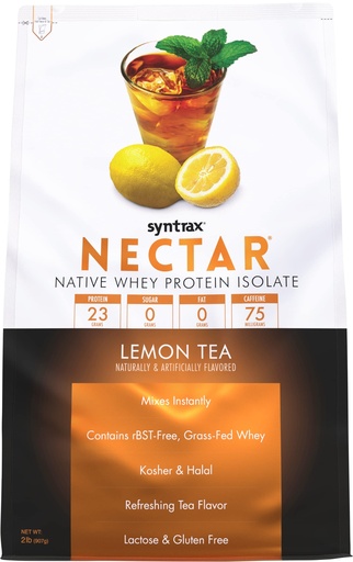 [BRSWGBIZOUORECY2] Syntrax Nutrition Nectar, 100% Whey Protein Isolate Powder, Refreshing Fruit Flavor, Lemon Tea, 2 lbs
