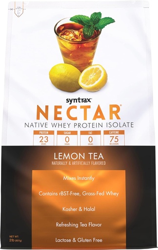 [BRSWGBIZOUORECY2] Syntrax Nutrition Nectar, 100% Whey Protein Isolate Powder, Refreshing Fruit Flavor, Lemon Tea, 2 lbs