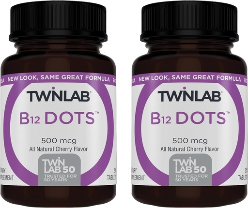[BRSRMHTYBUCAKADP] Twinlab B-12 Dots - Energy Production Support Supplements with Vitamin B12-500 mcg, 250 Tablets (2 Pack)