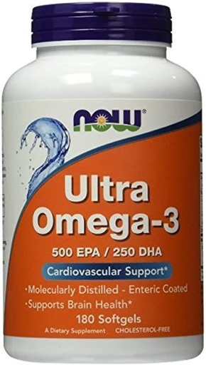 [BRSWIZQRPMBQKC3E] Ultra Omega-3 500 EPA/250 DHA, 180 Softgels, From NOW Foods (Pack of 2)