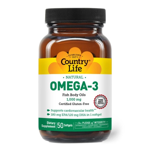 [BRSWIYQPO4IQACLC] Country Life Omega-3 Fish Oil Supplement, 10000mg,180mg EPA & 120mg DHA, Fish Oil Concentrate, Burpless, 50 Softgels, Certified Gluten Free