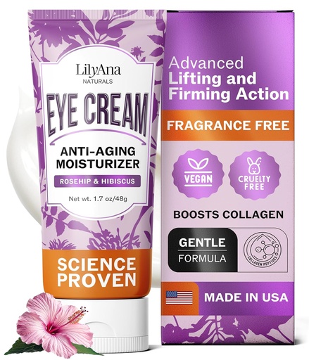 [BRSWIHQ7OUPRAHQ7] LilyAna Naturals Eye Cream for Dark Circles and Puffiness, Under Eye Cream for Wrinkles and Bags, Anti Aging - helps Improve Dryness; for Sensitive Skin - 1.7 oz - Made in USA
