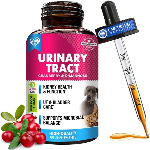 [BRSRMZ32CQGQ23LA] Cat & Dog Urinary Tract Infection Treatment & Natural UTI Medicine Cranberry & D-Mannose -Kidney+Bladder Support - Best Incontinence, Bladder Stones - Pet Renal Health & Care Drops