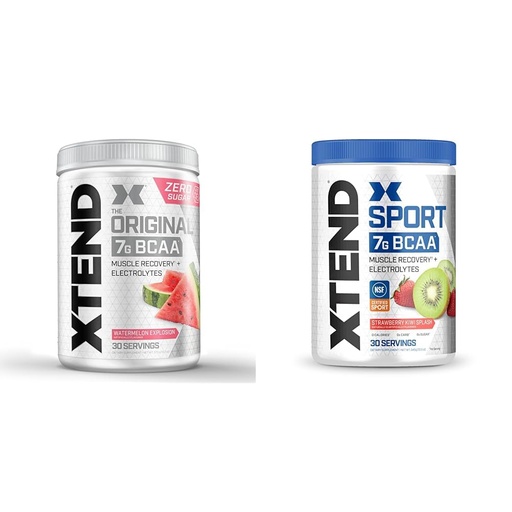 [BRSROAIKDMHRMDI2] XTEND Original BCAA Powder Watermelon Explosion & Sport BCAA Powder Strawberry Kiwi Splash - Electrolyte Powder for Recovery & Hydration with Amino Acids - 30 Servings