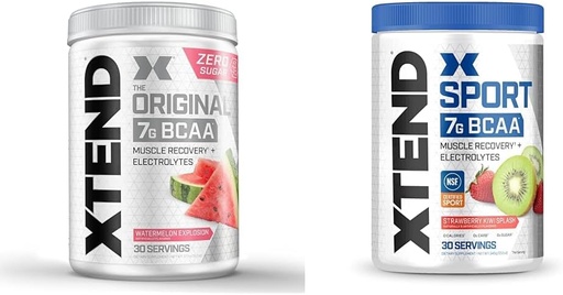 [BRSROAIKDMHRMDI2] XTEND Original BCAA Powder Watermelon Explosion & Sport BCAA Powder Strawberry Kiwi Splash - Electrolyte Powder for Recovery & Hydration with Amino Acids - 30 Servings