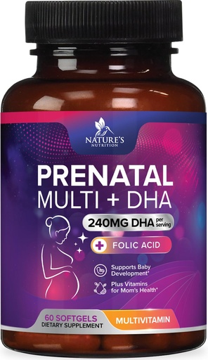 [BRSW2FA3AUMBYGTF] Prenatal Vitamins for Women with Folic Acid + Omega 3 DHA for Fetal Brain Development, Best Prenatal Vitamin Supplement, Daily Pregnancy Multivitamin Nutritional Support, Non-GMO - 60 Softgels