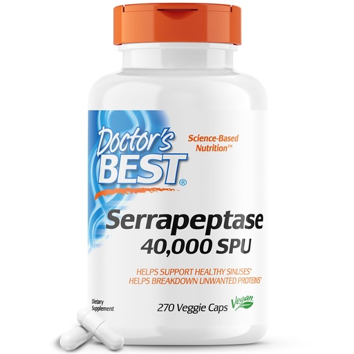 [BRSWIY3QBN5GE33E] Doctor's Best Serrapeptase, Non-GMO, Gluten Free, Vegan, Supports Healthy Sinuses, 40,000 SPU, 270 Count (Pack of 1)