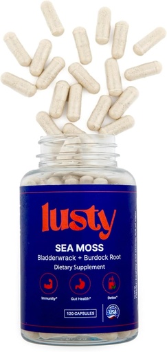 [BRSRAZLRBZ4GG3LD] Lusty Nutrition Sea Moss Capsules - American Made - 60 jours d'approvisionnement - Superboost Formula - Organic Bladderwrack, Burdock Root & Black Pepper Extract - Gut Health, Brain/Cognitive Boost - Immunity