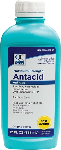 [BRSWYGQ7CABGMCLK] Quality Choice Maksimal styrke Antacida Antigas Oral suspension, Original Flavor - 12 Oz