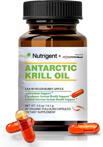 [BRSRAEIBOF5AGYIU] Antarctic Krill Oil 350 mg, Liquid Filled Organic Capsules, Omega-3 EPA, DHA, Astaxanthin and Phospholipids Supplement, Support Heart, Brain & Joint Health, No Fishy Aftertaste, 30 Count