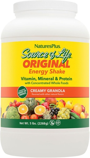 [BRSWYBLRBN4BG3TG] NaturesPlus Source of Life Energy Shake, Creamy Granola - 5 lbs, Pack of 2 - Provides 13g Complete Protein, Vitamins & Minerals - Non-GMO, Gluten Free, Vegetarian - 116 Total Servings